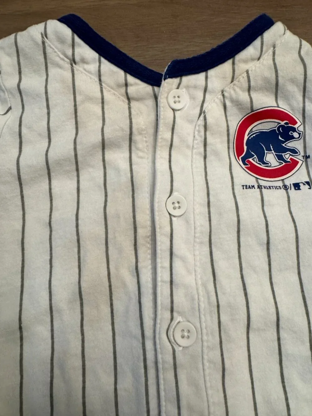 Chicago Cubs Pinstripe Puff-Sleeve Baby Romper MLB 6-9M